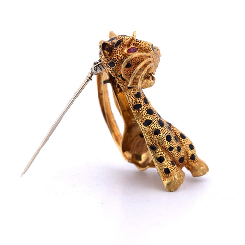 Spilla Vintage in Gold Giallo con Rubini