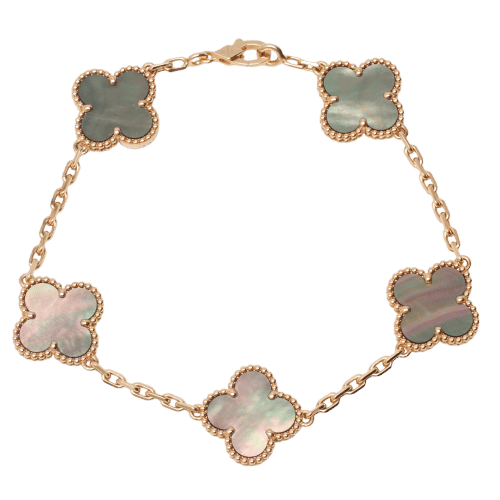 Bracelet Bracelet Van Cleef & Arpels Special Order Vintage Alhambra 5 motifs nacre grise en or rose 58 Facettes