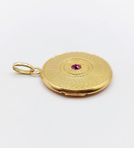 Pendentif Pendentif porte photo antique or rose 18k motif guillochés et rubis 58 Facettes A06150