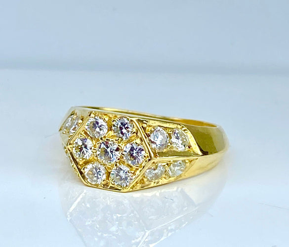 Bague 47 Chevalière or jaune 15 diamants 58 Facettes AB634