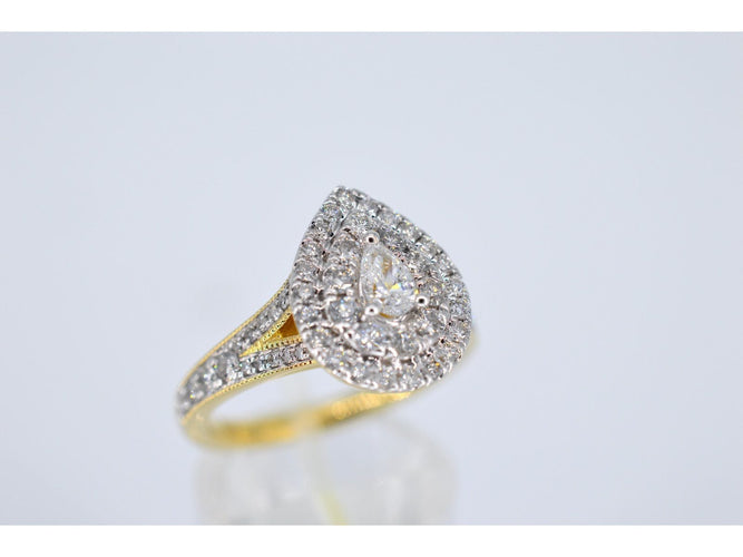 Bague 54 Bague d'entourage en or en forme de larme avec diamants 58 Facettes 2154