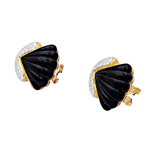 Boucles d'oreilles Clips d'oreilles vintage, or jaune, onyx, diamants. 58 Facettes 34718