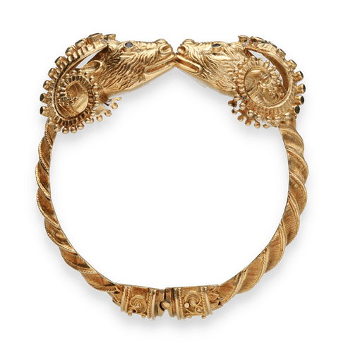 Bracelet Bracelet jonc Zolotas "Tetes de Belier" en or jaune 18K avec emeraudes, saphirs et rubis - 73,30 g 58 Facettes FB10527