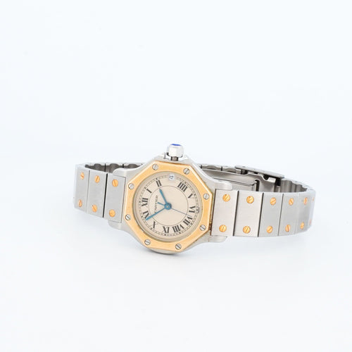 Montre Cartier - Montre Santos Octagone cadran crème chiffres romains acier et or jaune 58 Facettes