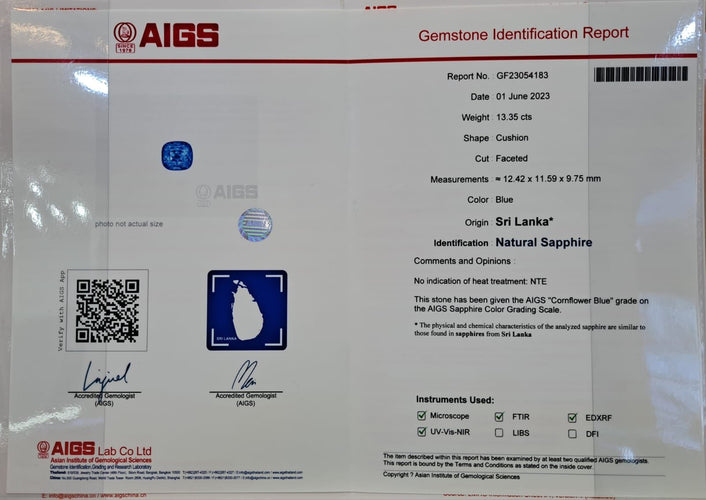 Gemstone Saphir bleu taille coussin Ceylan sans chaleur - 13,35 carats 58 Facettes ME-L-01