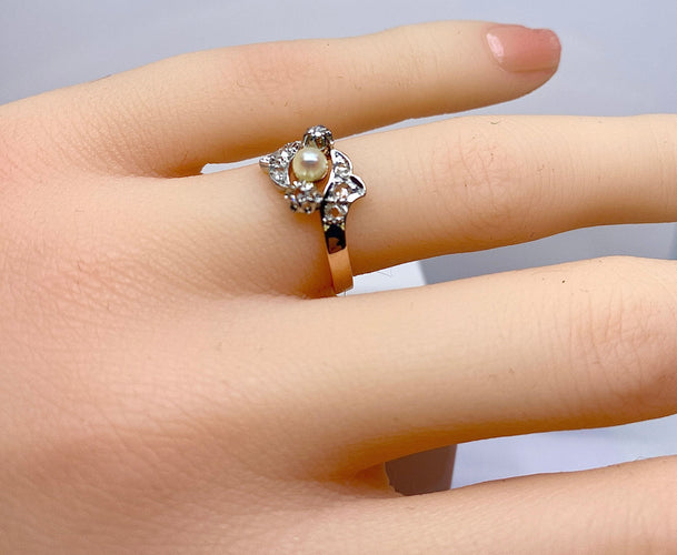 Bague 50 Bague en or, diamants et perle 58 Facettes AB568