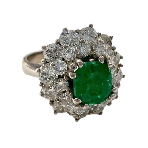 Bague 50 Bague design rétro en or blanc avec diamants et émeraudes 58 Facettes Q264B