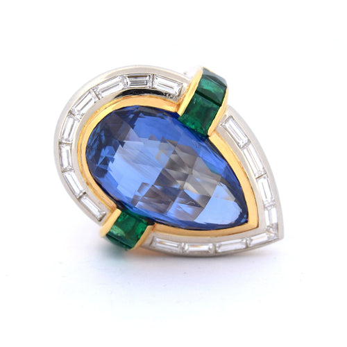 Bague 53 Bague vintage en or jaune 18 carats et saphirs, émeraudes, diamants 58 Facettes AN511