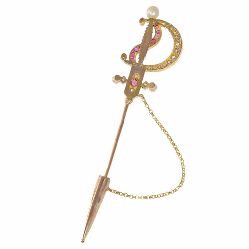 Montre Épingle en or antique en forme d'épée ornée de bijoux 58 Facettes 21092-0169