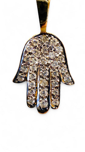 Collier Chaîne et pendentif Main de Fatma or et diamants 58 Facettes