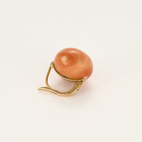 Boucles d'oreilles Dormeuses anciennes en or rose et perles de Corail ancien 15mm. 58 Facettes