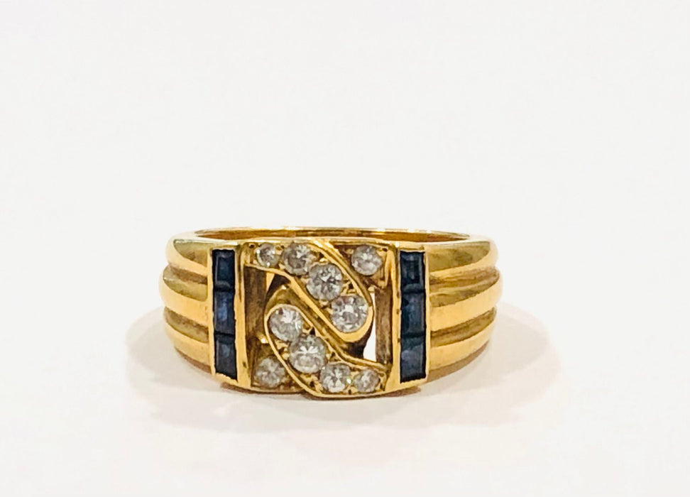 MAUBOUSSIN - Diamond and sapphire ring, yellow gold