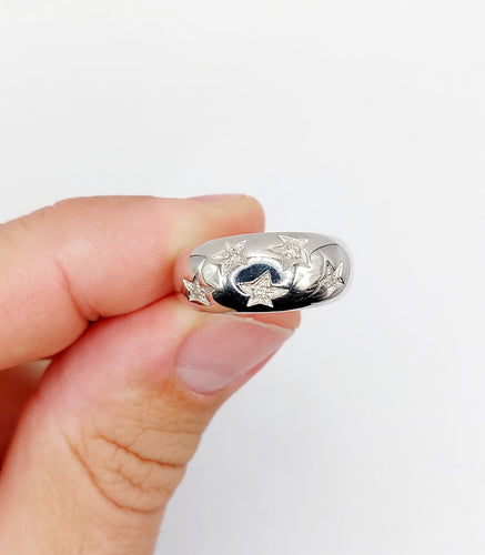 Bague 56.5 Bague bombé vintage or blanc diamants sertis étoilés, art déco, dôme 58 Facettes A05712