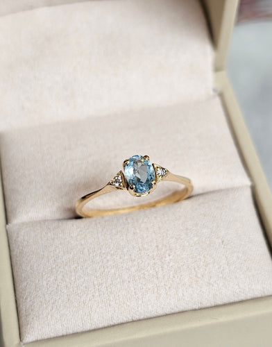 Bague 52 Bague or jaune, aigue-marine, diamants 58 Facettes 698