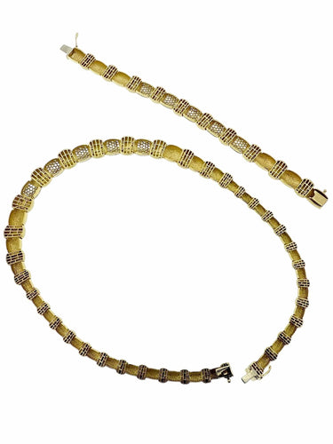 Conjunto de joias vintage francesa ouro amarelo, ouro branco, diamantes 