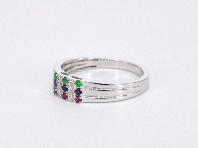 Bague Bague en or blanc avec diamant et pierres précieuses multicolores 58 Facettes 2043