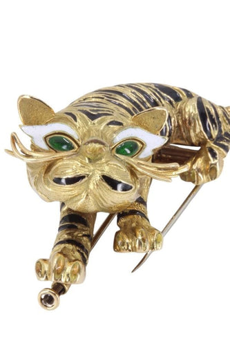 Broche BROCHE TIGRE ÉMAIL ET ÉMERAUDES 58 Facettes 089631