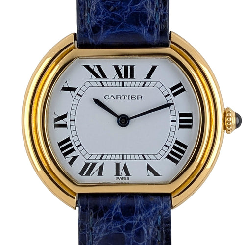 Montre Cartier Ellipse Paris Dial 78091 Large Model GM LM circa 1973 18k Yellow Gold 58 Facettes