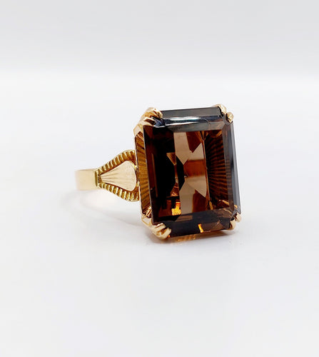 Bague 55.5 Bague cocktail vintage or rose quartz fumé, art déco 58 Facettes B01000