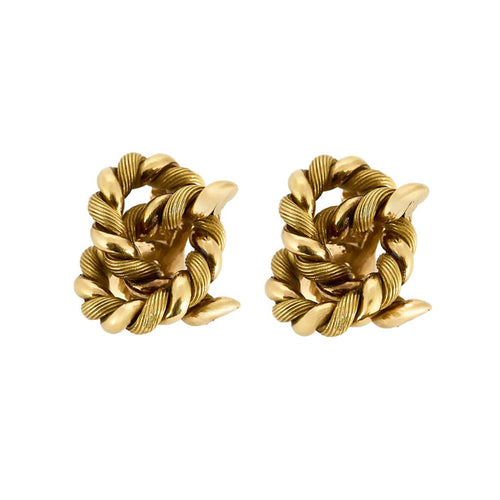 HERMES- GEORGES LENFANT- Sjældent par flettede øreringe i gult guld. 