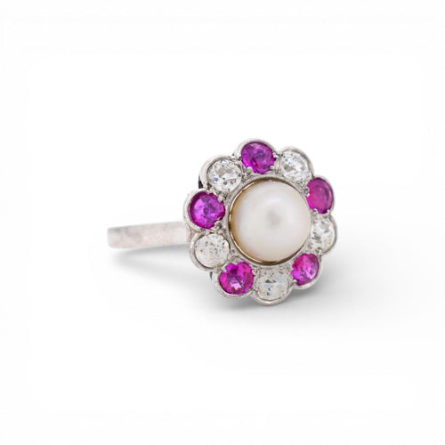 Bague 56 Bague Art Déco – Perle Naturelle, Rubis & Diamants, 1920 58 Facettes 497
