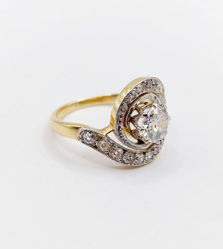 Bague 56 Bague tourbillon or jaune et platine, diamant taille ancienne 0.80 carat (circa 1900) 58 Facettes A06327