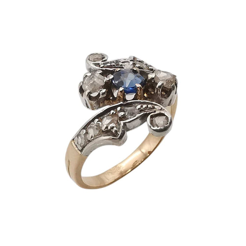 Zabytkowy pierścionek z szafirem i diamentami 