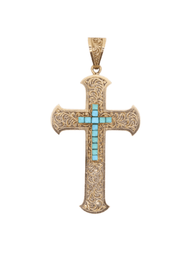 Pendentif Pendentif croix Art Nouveau or jaune turquoises 58 Facettes 1190.6