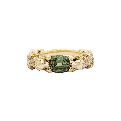 Bague 54 Bague Bibi Van Der Velden "Family Crest Lion" or jaune, diamants, saphir vert. 58 Facettes 34453