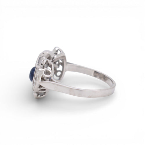 Bague 53.5 Bague Art Déco Française Toi et Moi Or Blanc 18K, Saphir & Diamants - 1920 58 Facettes