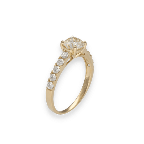 Bague 53-54 Solitaire Diamant – Or Jaune 18k – Diamant Central 1,00 ct M-VS2 – Épaulé Diamants Brillants 0,41 ct – Taille 53-54 58 Facettes FB11203-FB11065