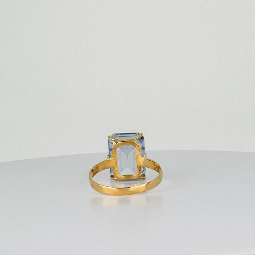 Bague 54 Bague en or jaune 14 carats avec topaze bleue taille émeraude 2 carats 58 Facettes 2508099