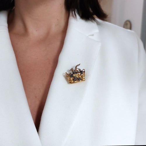 Broche Broche Panier 19ème siècle diamants perles 58 Facettes 74