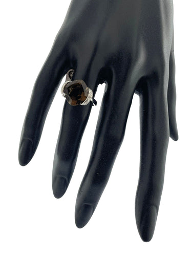 Bague 53 Bague cocktail en or blanc, diamants et quartz fumé 58 Facettes