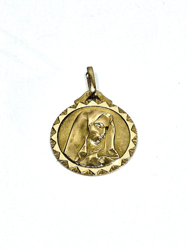 Pendentif Médaille de la Vierge en or champagne 18 carats 58 Facettes