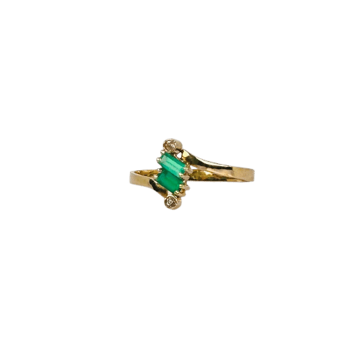 Ring Yellow Gold with Green Tourmalines Emerald Facetted & Round Cut Diamonds 58 Facettes 2508012
