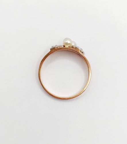 Bague 53 Bague antique toi et moi or rose perles et diamant 58 Facettes A05617