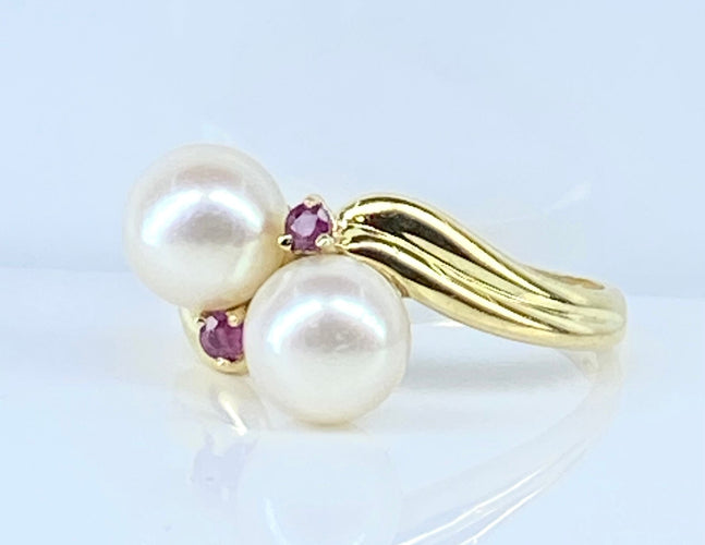 Bague 51 Bague en or jaune perles et rubis 58 Facettes AB648