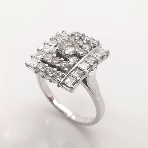 Bague 55 Bague or blanc diamants certifié HRD 58 Facettes