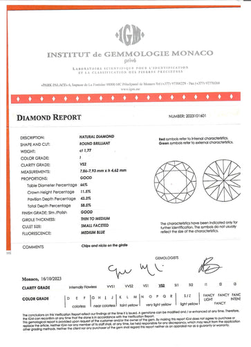 Bague Bague solitaire diamant 1,77 carat 58 Facettes 237991