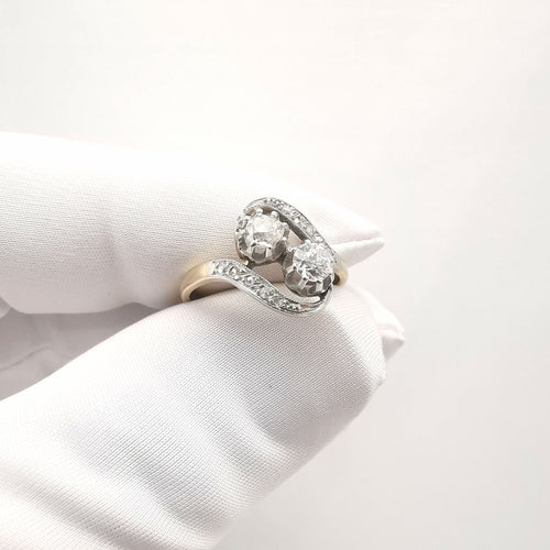 Bague 56 Bague "Toi et Moi" Or jaune Platine & Diamants 58 Facettes