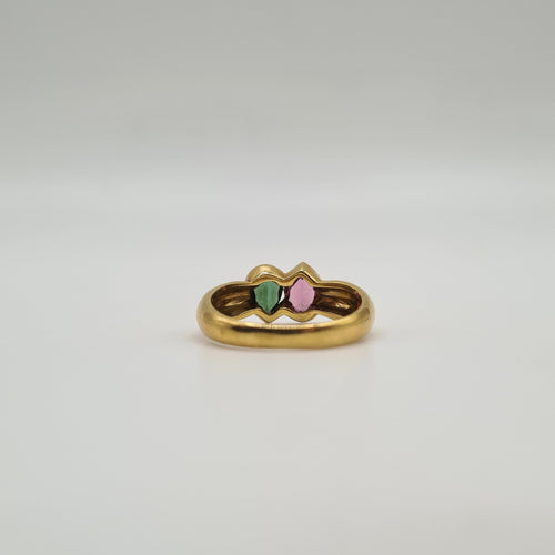 Bague 52 Bague toi & moi or jaune sertie d'un grenat rhodoline et tourmaline 58 Facettes