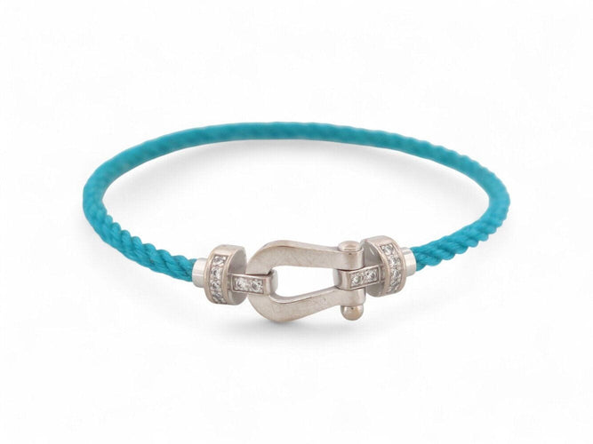 Bracelet bracelet FRED force 10 moyen 0b0077 t15 or blanc 18k 34 diamants 2 cables 58 Facettes 269620