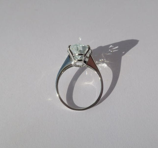 Bague 53 Bague cocktail aigue-marine or blanc 58 Facettes