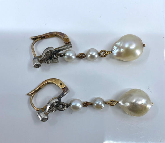 Boucles d'oreilles Boucles d’oreilles or perles diamants vers 1900 58 Facettes AB358