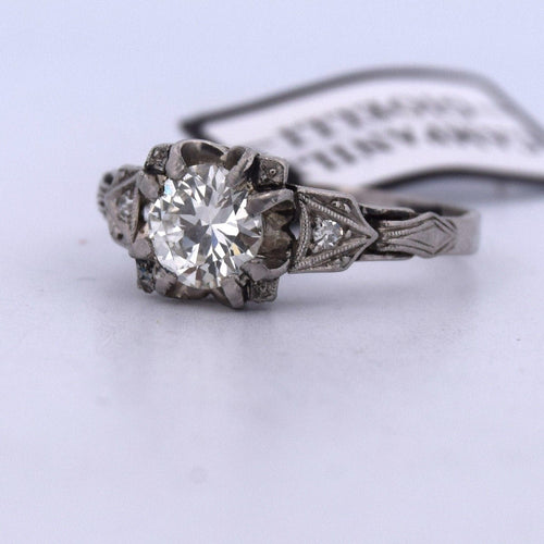 Bague 55 BAGUE ANTIQUE EN OR BLANC 18KT - DIAMANT 0,75 ct 58 Facettes