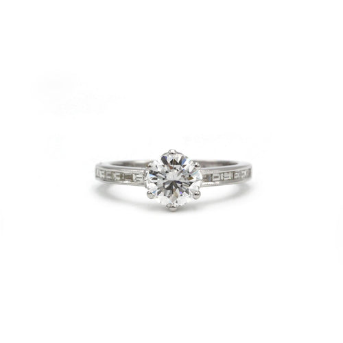 Bague 54 Solitaire accompagné - Or blanc et Diamant 1,27 cts 58 Facettes 250343R-120398R