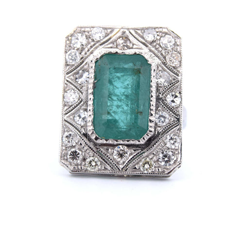 Bague 54 BAGUE PLATINE - ÉMERAUDE et DIAMANTS - DÉCO' 58 Facettes