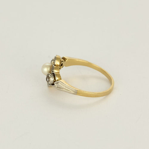 Bague 50,5 Bague de jeune fille en or jaune et or blanc, diamants et perle de culture 58 Facettes SQU3784X5