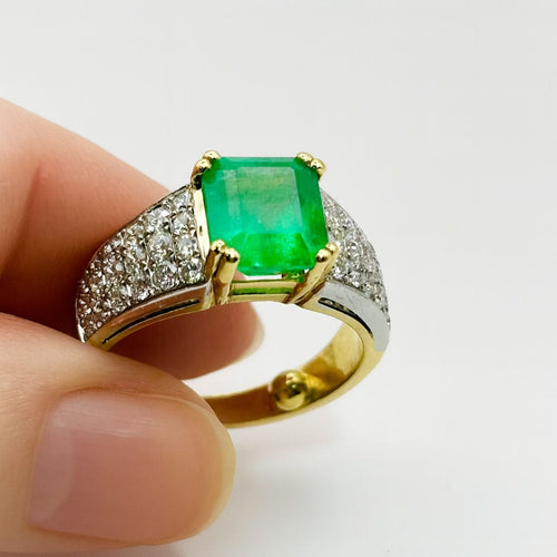 Bague 55 Bague en or avec émeraude et diamants – bijou haut de gamme 58 Facettes 50334